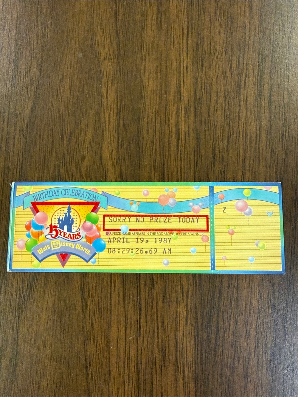 VTG Disney 15 years Birthday Celebration Ticket Stub Collectible